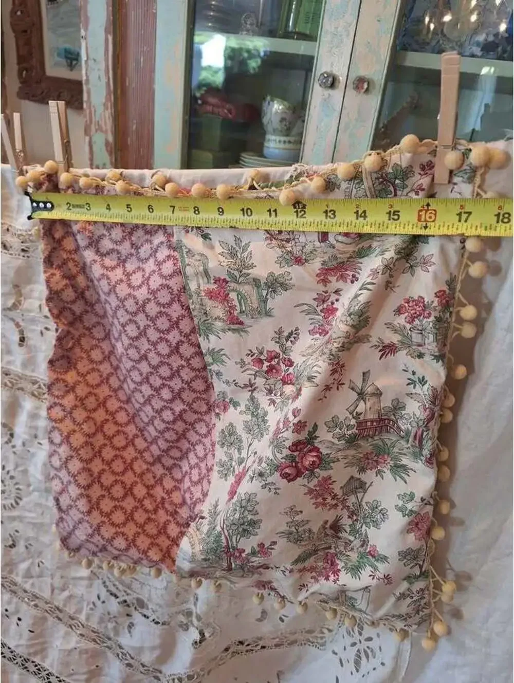 Quilt pillow sham, hand made, French toile, cotton, 17